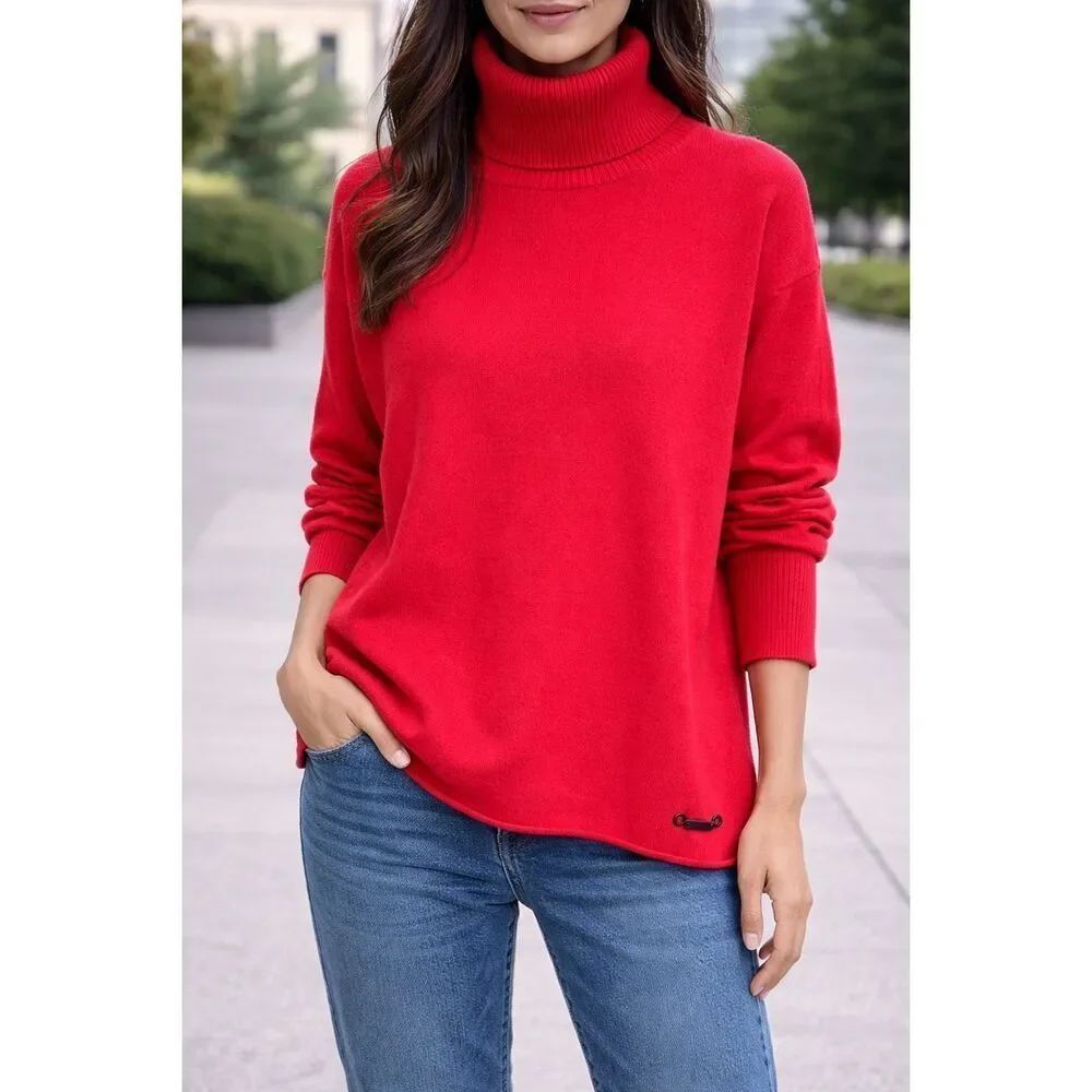 Diktons Barcelona Coral Red Turtleneck Sweater XL Pinkish Warm Red Knit